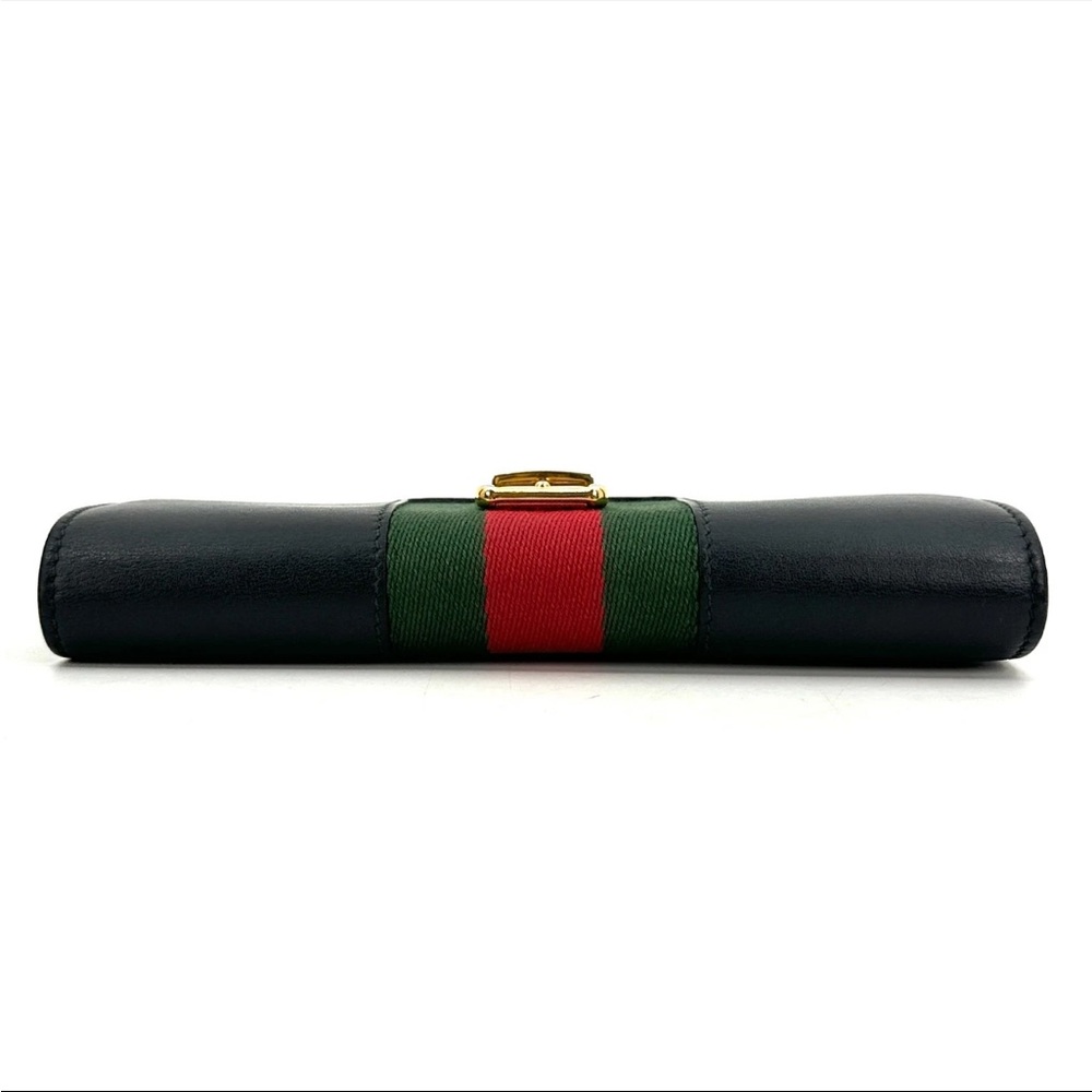 Authentic GUCCI Black Leather Signature Web Sylvie Red & Green Long Wallet - Picture 4 of 9